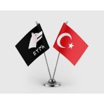 Punto Dizayn Siyah Göktürk ve Türk Bayrağı Ikili Saten Masa Bayrağı Takımı