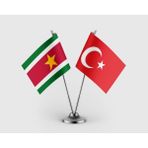 Punto Dizayn Surinam Bayrağı ve Türkiye Bayrağı Ikili Saten Masa Bayrağı Takımı