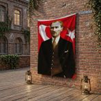 Punto Dizayn Takım Elbiseli Sivil Gazi Mustafa Kemal Atatürk Portre Ay Yıldız poster Bayrak Raşel Kumaş 100x150 cm AtA40