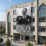 Punto Dizayn Takım Elbiseli Ulu Önder Gazi Mustafa Kemal Atatürk Poster Bayrak Raşel Kumaş 6x9 Metre ATA69