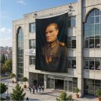 Punto Dizayn Üniformalı Gazi Mustafa Kemal Atatürk Poster Bayrak Raşel Kumaş 6x9 Metre Ata9