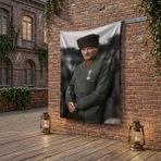 Punto Dizayn Üniformalı Kalpaklı Atatürk Portresi Poster Bayrak Raşel Kumaş 100X150 cm ATA68