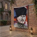 Punto Dizayn Üniformalı Kalpaklı Gazi Mustafa Kemal Atatürk Poster Bayrak Raşel Kumaş 100X150 cm ATA24