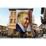 Punto Dizayn Yan Portre Atatürk Poster Bayrak Premium Raşel Kumaş ATA45