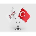 Punto Dizayn Zafer Partisi ve Türkiye Bayrağı Ikili Saten Masa Bayrağı Takımı