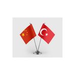 puntodizayn Çin Bayrağı ve Türk Bayrağı İkili Saten Masa Bayrağı Takımı