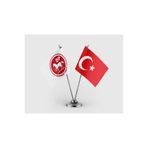 puntodizayn Demokrat Parti ve Türkiye Bayrağı İkili Saten Masa Bayrağı Takımı