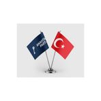 puntodizayn Mavi Anahtar Parti Bayrağı ve Türk Bayrağı İkili Saten Masa Bayrağı Takımı