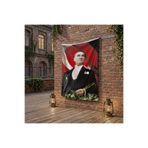 puntodizayn Mustafa Kemal Atatürk Altın İmzalı poster Bayrak Raşel Kumaş 100x150 cm ATA14