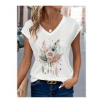 puolikuu Kadın Rahat Kalıp V-Yaka Tshrit cicekler Baskılı Tshirt