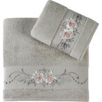 Pupilla Collection Eva Penye Nakışlı 2'li Banyo Havlu Seti (50*90+70*140) Tomurcuk Desen - Bej - 50 x 90 cm