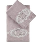 Pupilla Collection Flora Bambu Güpürlü 2'li Banyo Havlu Set (50*90+70*140) - Lila - 50 x 90 cm