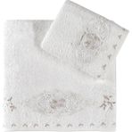 Pupilla Collection Flora Bambu Güpürlü 2'li Banyo Havlu Seti (50*90+70*140) - Krem - 50 x 90 cm