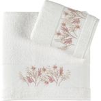 Pupilla Collection Luiza Penye El Işi Nakışlı 2'li Banyo Havlu Seti (50*90+70*140) Yıldız Desen - Ekru - 50 x 90 cm
