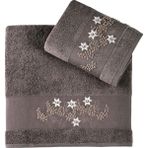 Pupilla Collection Luiza Penye El Işi Nakışlı 2'li Banyo Havlu Seti (50*90+70*140) Yıldız Desen - Mürdüm - 50 x 90 cm