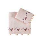 Pupilla Collection Sıla Ponponlu Penye 2'Li Banyo Havlu Seti (50*90+70*140) Kelebek Desen - Pembe