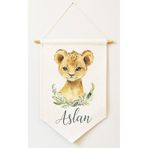 Puppetzzz Çocuk Odası Aslan Baskılı Canvas Kişiye Özel Duvar Süsü Aksesuar Banner Flama