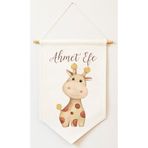 Puppetzzz Çocuk Odası Sevimli Zürafa Baskılı Canvas Kişiye Özel Duvar Süsü Aksesuar Banner Flama