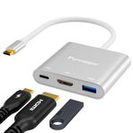 Purcopper USB C - HDMI Multiport Adaptörü, 4K HDMI Bağlantı Noktası ve PD Max 100W Şarj ve USB 3.0 OTG Veri Bağlantı Noktası Dijital AV Dönüştürücü MacBook Pro/Air, iPad Pro/Air, iPhone 15 Serisi, Anahtar