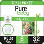 Pure Baby Organic Bambu Özlü No:6 XLarge 32 Adet Külot Bebek Bezi