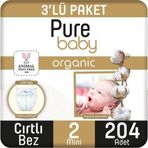 Pure Baby Organic No:2 Mini 204 Adet Bebek Bezi