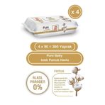 Pure Baby Wet Wipes Organic Cotton Bebek Islak Mendili 90'lı 4 Paket (90x4) 360 Yaprak