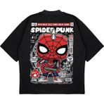 Pure Effect Unisex Oversize Spıder-Man Punk Sırt Baskılı Boxy Fit Kalın Kumaşlı T-Shirt - Siyah