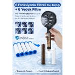 Pureflow Filtreli Duş Başlığı 6 Adet Yedek Filtre Kireç Önleyici Su Arıtıcı 6 Fonksiyonlu Siyah