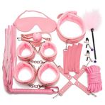 Pureloveadult 10 Parça Peluşlu Bdsm Fantezi Kelepçe Kırbaç Set Pembe