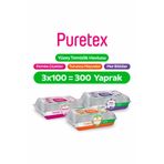 puretex Yüzey Temizlik Havlusu Pembe Çiçekler+Turuncu Meyveler+Mor Bitkiler 3x100 (300 Yaprak)
