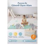Pureza Çift Taraflı Katlanabilir Oyun Matı 200CMX130CMX1CM Kaymaz, Darbe Emici, Su Geçirmez, Bulutlar Dağlar/Pembe Ayı Masalı, Taşıma Çantası Hediyeli (Yerli Üretim)