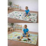 Pureza Çift Taraflı Rulo Oyun Matı 200CMX140CMX1CM Kaymaz, Darbe Emici, Su Geçirmez, Yeşil Parkur/Araba Yarışı | (Yerli Üretim) - Renkli - 140 x 200 cm