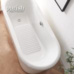Purish | Kaymaz Banyo Paspası Beyaz 79x39cm – Dikdörtgen Duş Matı, Küvet Paspası | Güçlü Vantuzlu, Su Tahliyeli, Masaj Etkili | Makinede Yıkanabilir | Kaydırmaz Zemin Matı
