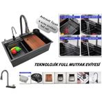 Puroser Teknolojik Eviye FULL SET Siyah (KROM EVYE) Şelale Evye 3 Fonksiyonlu Bataryası Dahil