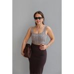 Purple By Banu Ekru Leopar Kare Yaka Crop Atlet - XL