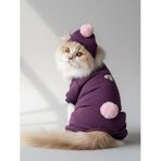 Purple Ponpon Pony Kedi Tulumu & Bere Takımı | Şardonlu Polar Kumaş | Tüy Dökülmesini Azaltır
