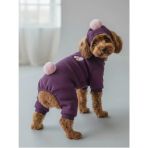 Purple Ponpon Pony Köpek Tulumu & Bere Takımı | Şardonlu Polar Kumaş | Küçük Irk Köpekler İçin | Tüy Dökülmesini Azaltır