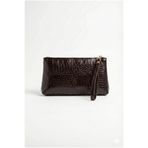 PurpleART Kadın Koyu Kahve Kroko Desenli Bilek Askılı Portföy & El Çantası - Şık Fermuarlı Clutch