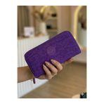 PurpleART Kadın Mor Krinkıl Kumaş Büyük Boy Yatay Cüzdan 10x20cm