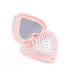 PurYupearl 1 adet pembe kalp saç tarağı, aynalı saç fırçası, mini kıvırcık tarak, hava yastığı, tarak, katlanır hava yastığı, tarak, kadın, kız çocuğu, sevimli mini masaj tarağı, 80 x 85 mm şekillendirici alet