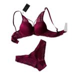 Push-up Dantelli Balenli Taşlı Bordo - Siyah İp Detaylı Sütyen Külot Takım (Bordo, 85B)