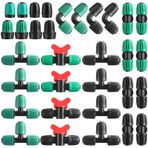 Pushglossy 32 Adet 1/2 İnç Boru Sulama Bağlantı Parçaları Kiti 1/2 "ID x 0.6-0.6" OD 16 mm Damla Sulama Dikenli Konnektörler 4 Anahtar Vana, 8 Tees, 8 Kaplin, 4 Dirsek, 4 Uç, 4 Adaptör İçerir