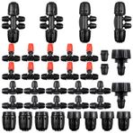 Pushglossy 36 Adet Damla Sulama Bağlantı Parçaları Kiti 2 6 Yollu Konnektör, 2 4 Yollu Konnektör, 10 1/4 "Kilitli Tee Konnektörleri, 10 Misting Nozulu, 6 Sulama Hortumu Adaptörü, 6 Kilitli Uç Fişi