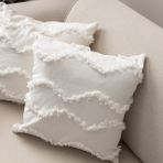 Püskül Dalgalı Kırlent Kılıfı, İkili, Krem