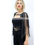 Püskül Detaylı Deri Göğüs Harness, Deri Harness Püsküllü Ceket