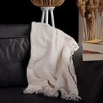 Püskül Lüks Muslin Koltuk Battaniyesi, Atma Throw TV Battaniye, 100% Pamuk Yüksek Kaliteli Muslin Pike Koltuk Örtüsü Şalı - Bej - 140 x 180 cm