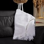 Püskül Lüks Muslin Koltuk Battaniyesi, Atma Throw TV Battaniye, 100% Pamuk Yüksek Kaliteli Muslin Pike Koltuk Örtüsü Şalı - Beyaz - 140 x 180 cm