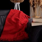 Püskül Lüks Muslin Koltuk Battaniyesi, Atma Throw TV Battaniye, 100% Pamuk Yüksek Kaliteli Muslin Pike Koltuk Örtüsü Şalı - Kırmızı - 140 x 180 cm
