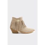 Püsküllü Hakiki Deri Fermuarlı Kadın Bot - Bej - Süet