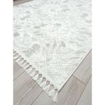 Püsküllü Kaymaz Taban Halı Koridor Mutfak Yolluk Makinede Yıkanabilir - Beyaz - Gri - 200 x 250 cm